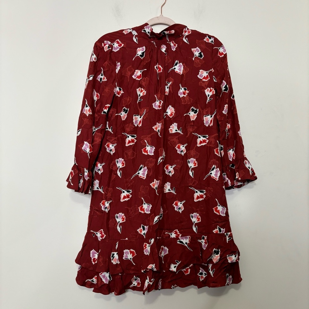 Rebecca Taylor red floral long sleeve mini dress 2